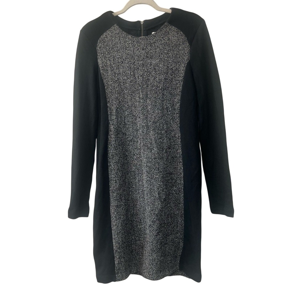 Lou & Grey Black Long-Sleeve Colorblock Shift‎  Sweater Dress-Medium